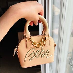 Pink Bebe Mini clutch with Gold Chain Accent